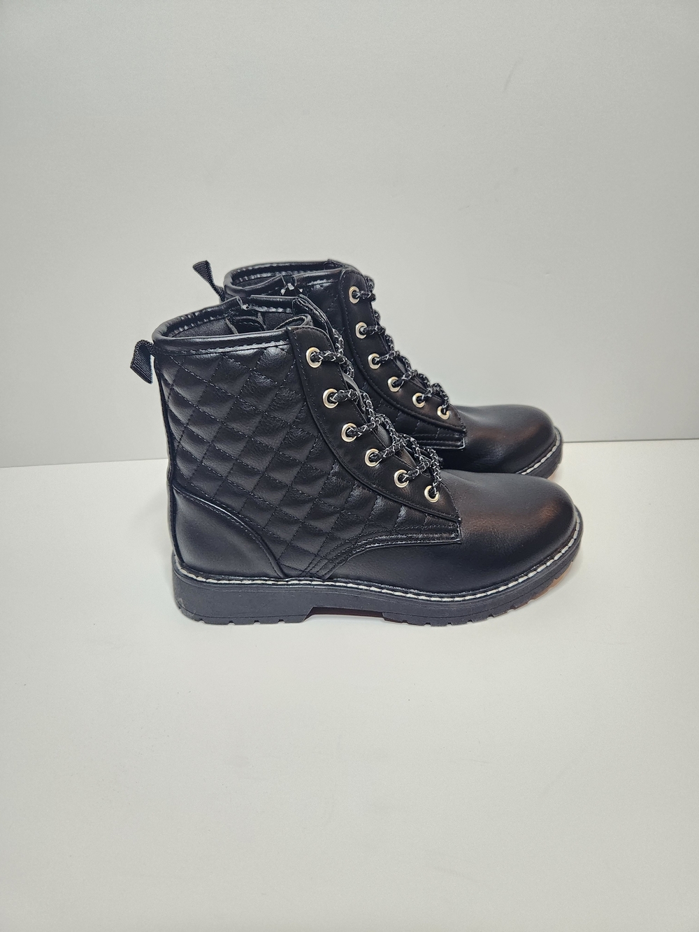 Steve Madden Girls Quilted Black Combat Boots